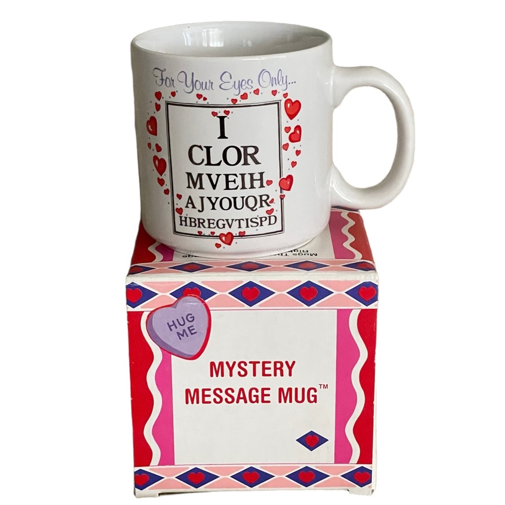 RUSS Mug Ceramic Mystery Message 'I LOVE YOU' Vintage White 10 oz
